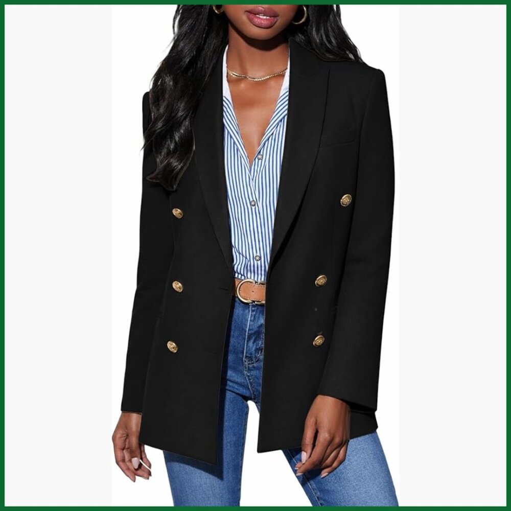 Double Breasted Blazer Open Front Full Lined Loose Work Office Jacket